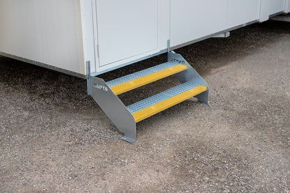 RAPTA Heavy Duty Steel Steps Double Tread yellow nosing attached to a modular unit