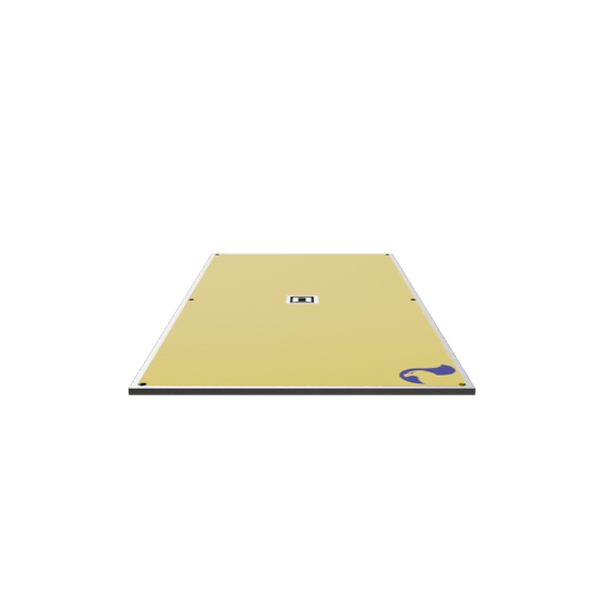 Interactive 3D model of a RAPTA 2.4 x 1.2 x 25mm yellow anti-slip road plate.
