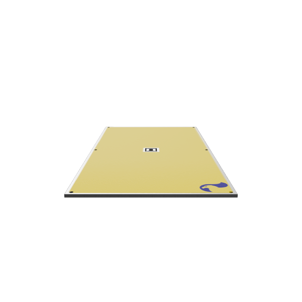 Interactive 3D model of a RAPTA 2.4 x 1.2 x 25mm yellow anti-slip road plate.