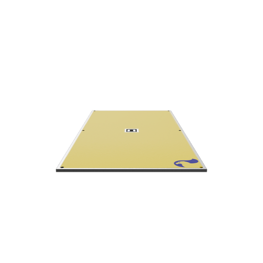 Interactive 3D model of a RAPTA 2.4 x 1.2 x 25mm yellow anti-slip road plate.