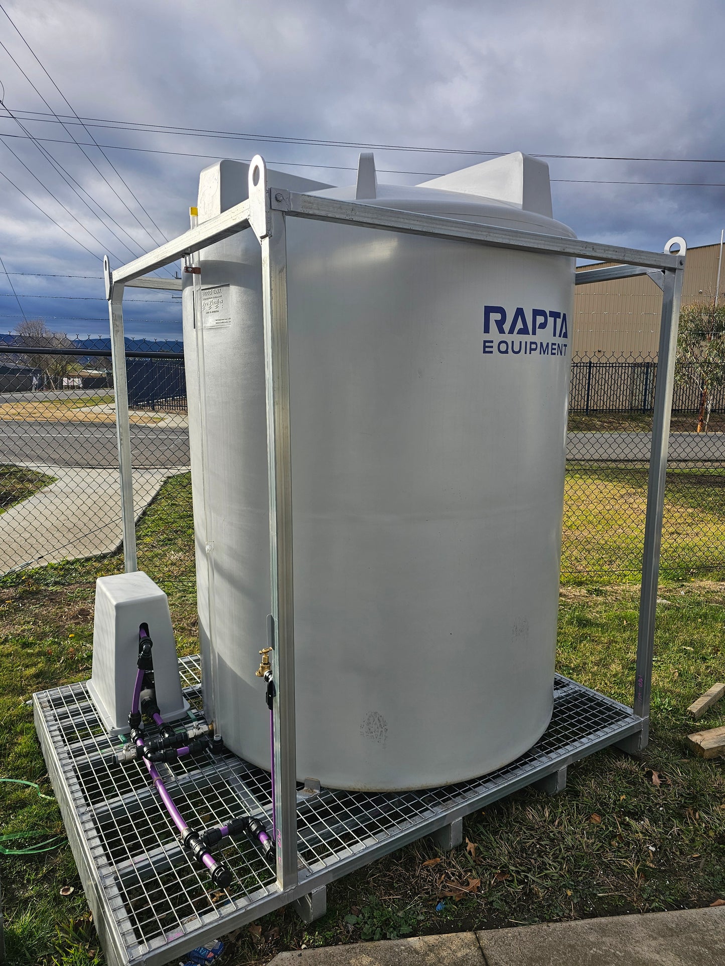 RAPTA 5,000L Water Supply Skid with pre-plumbed pressure pump, galvanised frame and lifting points
