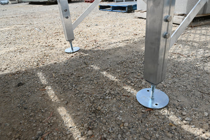 Close-up of adjustable legs and Rapta brand mark on the Aluminium Access Stairs