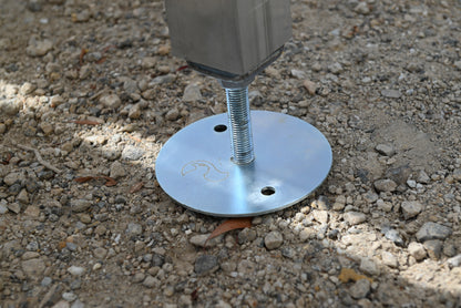 Close-up of the adjustable leg and Rapta brand mark on the Aluminium Access Stairs