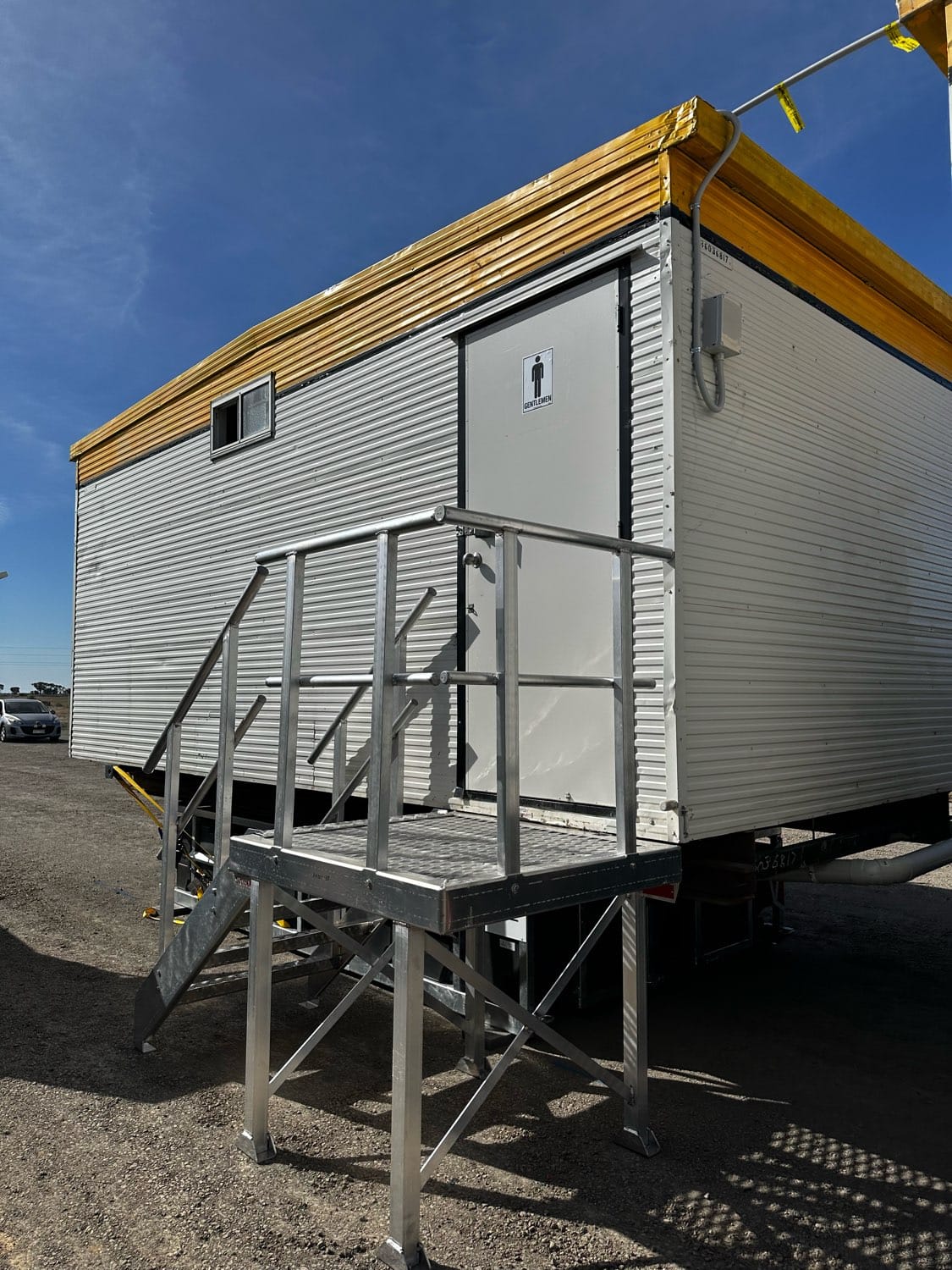 Rapta Aluminium Access Stairs installed at a portable building entrance on-site 