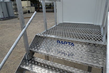 Close-up of lightweight Rapta Aluminium Access Stairs with platform, handrails and tread construction