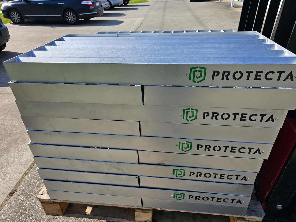 RAPTA boot grates stacked on a pallet ready for transport or site installation.