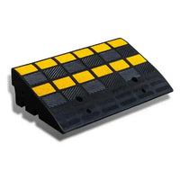 RAPTA heavy-duty rubber Rumble Grid ramp, 150mm high with yellow visibility panels