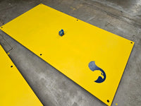RAPTA yellow anti-slip steel road plate with heavy-duty road plate lifter fitted.