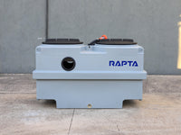 Front view of the RAPTA MiniLift 300 showing twin access lids, inlet opening and RAPTA branding.