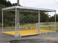 RaptaCover™ 6m x 3m modular covered walkway full system with yellow walkway and balustrade