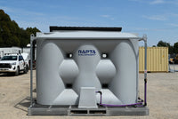 RAPTA 10,000L Water Supply Skid front view showing galvanised frame and integrated plumbing.