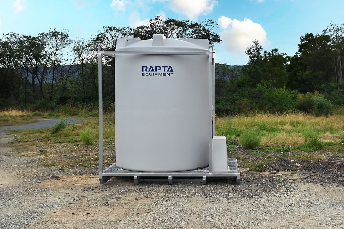 RAPTA 5,000L Water Supply Skid front view with galvanised frame and integrated pump housing