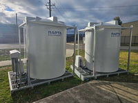 Two RAPTA 5,000L Water Supply Skids positioned side by side, one fitted with an optional water filtration system.